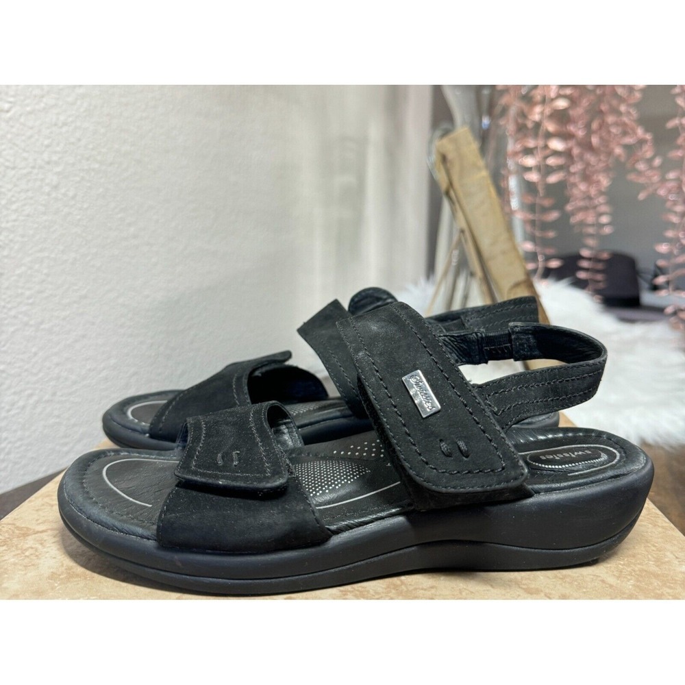 Swissies Sandals Womens Size 37 6.5 Fiona Comfort Suede Hook & Loop Casual Black